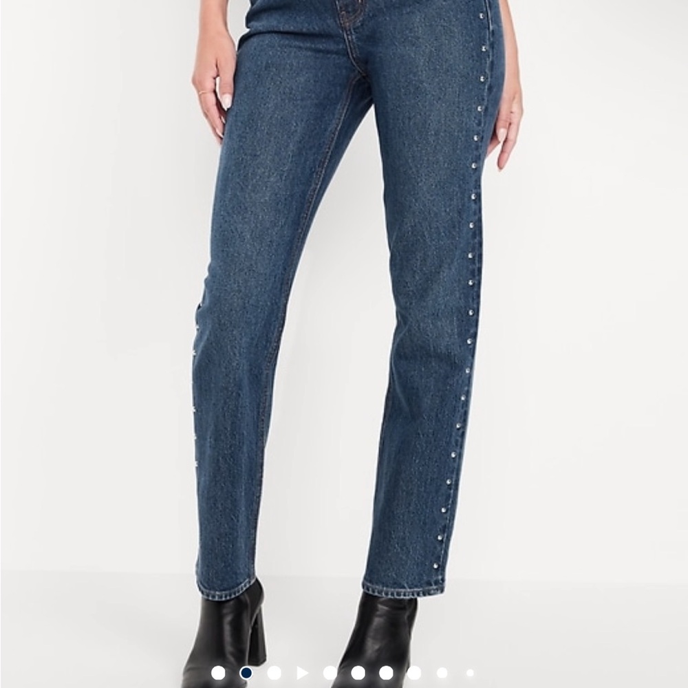 Extra High Waisted studded straight Blue Denim Jeans